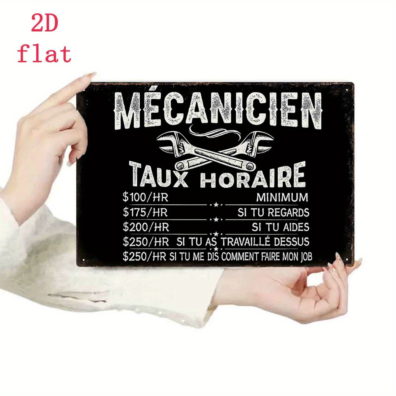TEMU Panneau 2D Plat, 1 Pièce - Horaire Mécanicien Automobile Style Vintage Français - Décoration Murale en Fer Rustique 7,8x11,8 Pouces avec Design