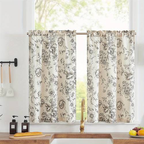 2 panels linen kitchen curtains rod pocket floral tier curtains farmhouse cafe curtains small window curtains rustic curtains for living room bathroom laundry