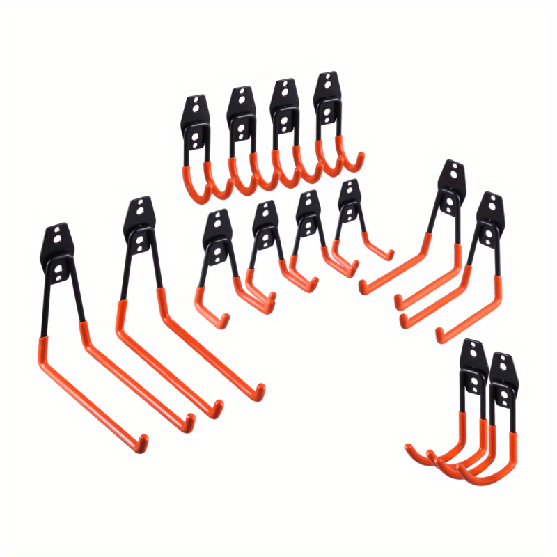 Image of 14-pack U/l Shaped Double Hooks, Metal & Pvc Wall Mounted Hanging Organizer, Anti-slip Coating, Set For Garage, Shop, Home Storage