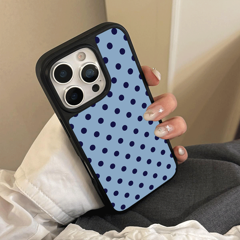 TEMU Phone Case - A Light With Dark Polka Dot Pattern Is Suitable For Iphone 17 Pro , As Well As Iphone 16 Pro/15/14/13 Pro/12/11. It Features A