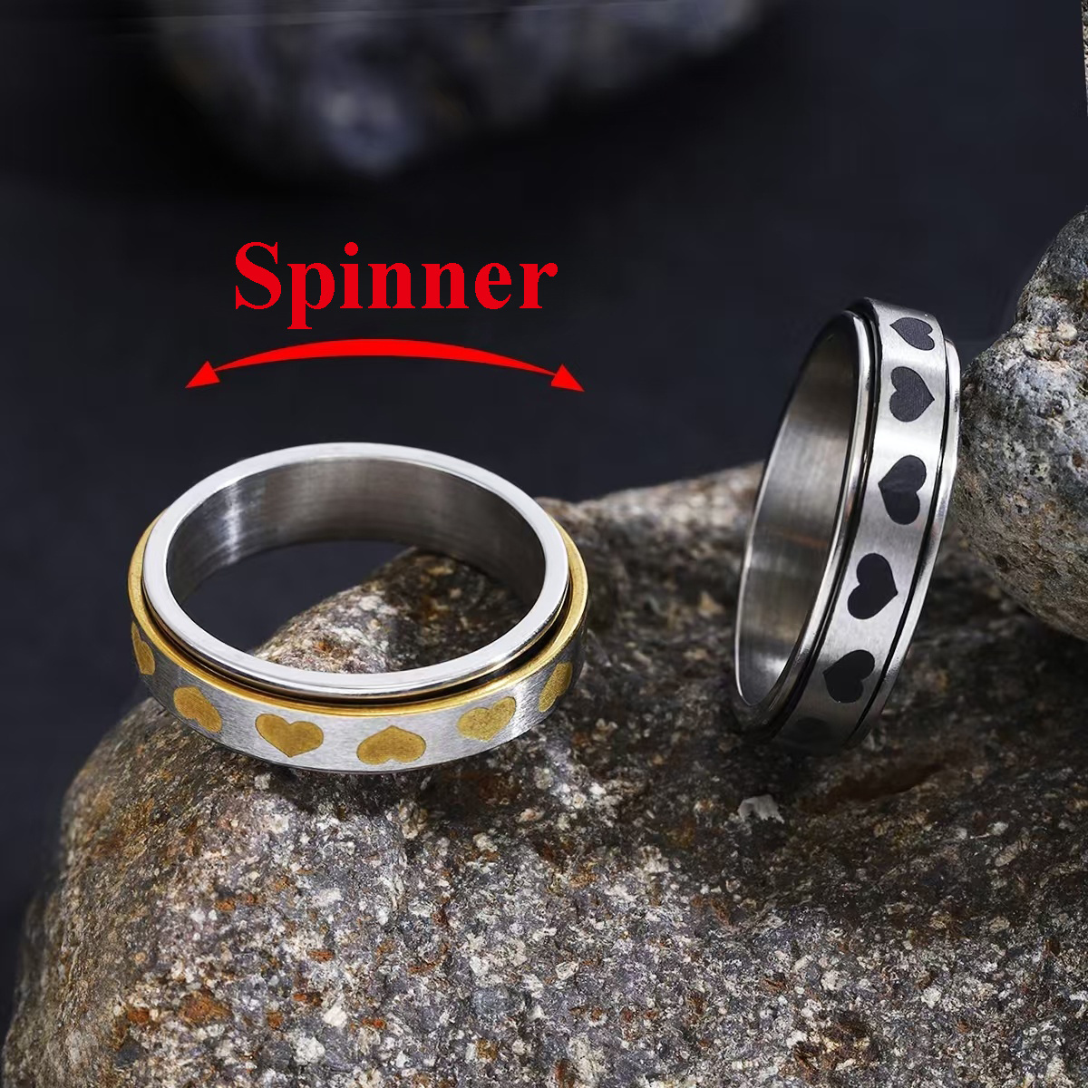 1pc fidget spinner anxiety rings for women men 6mm romantic heart spinning rotate antistress printing 304 304 stainless steel ring accessories trendy wedding jewelry Product details 0