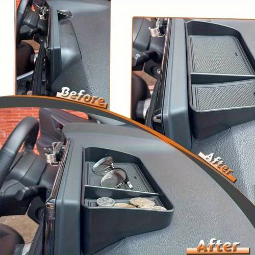 Car Dashboard Organizer Tray - Durable PVC Material with Non-Slip Rubber Base, Textured Grip Design for , Keys, Phone, Fashion Glasses & Cigarettes - Black Interior Accessory, Car Tray, Vehicle Storage, , Sturdy Construction, Road