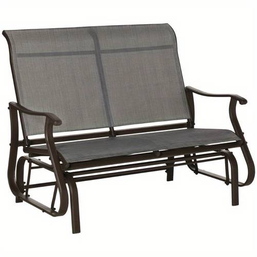 2 person outdoor glider bench patio glider loveseat chair with powder coated 2 seats porch rocking glider for backyard lawn garden and porch mixed grey
