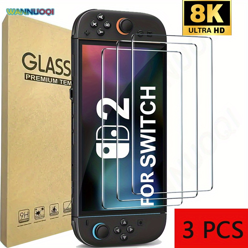 TEMU 3pcs Tempered Glass Screen Protector For Switch 2 (2025 Model), Anti-scratch Protection, Transparent 8-inch Display Guard For Enhanced Gaming