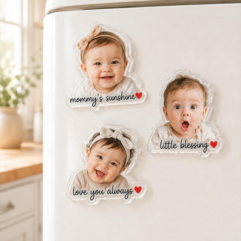 TEMU 1pc 2d Personalized Baby Photo Magnet, Custom Acrylic Fridge Magnet, Newborn Keepsake Gift, Baby Shower Gift, First Birthday Gift