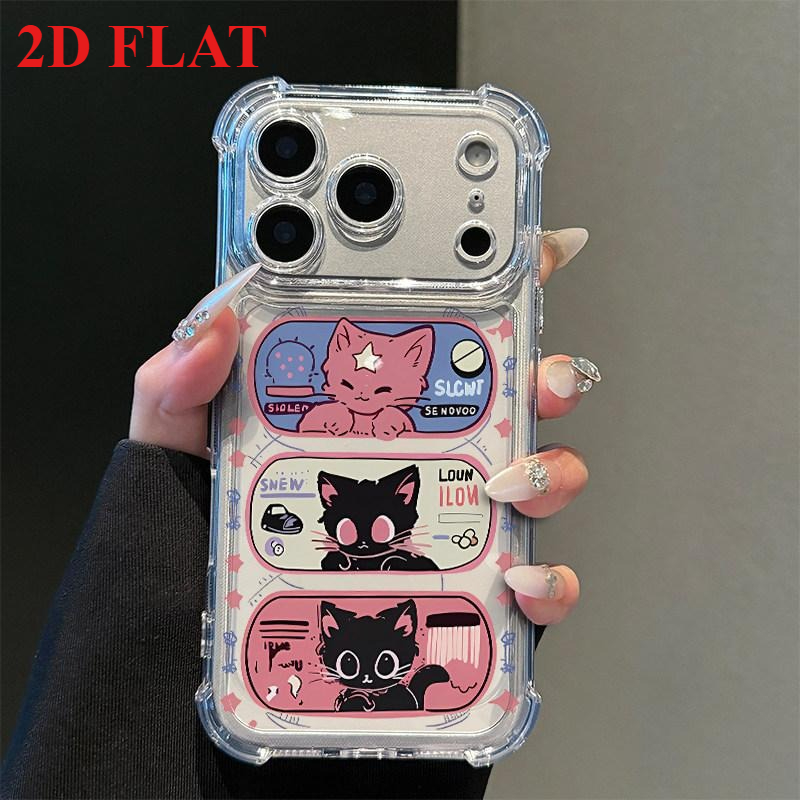 TEMU Phone Case - 2d Phone Case - Cartoon Panel Cat Phone Case, Transparent Air Cushion Anti-drop, Full Lens Protection, , Sweet Cool Cartoon Phone