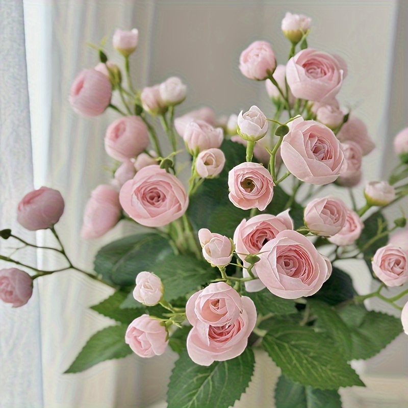 Image of 48pcs Camellia And Tea Bud Artificial Flowers - Handheld Bouquet For Room Decor, Wedding Hotel Photo Props, Vase Not Included