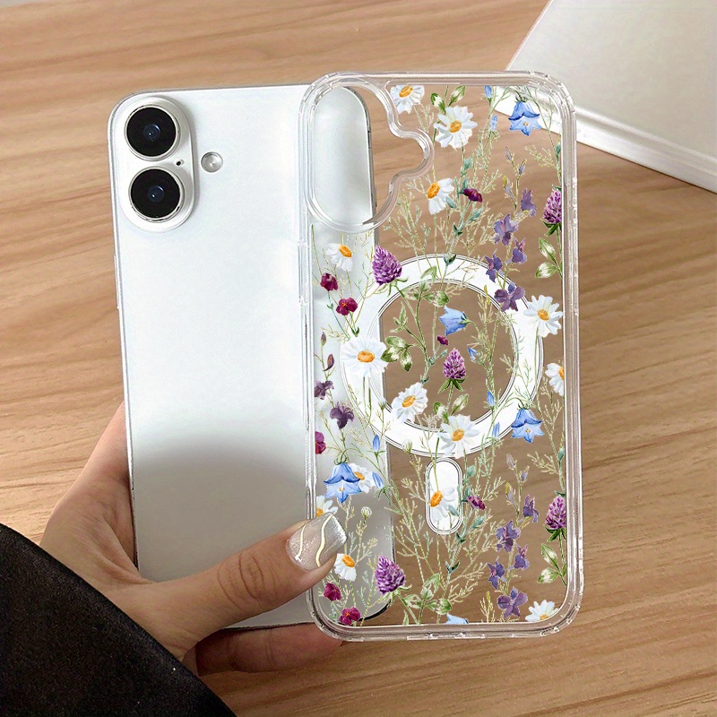 TEMU Phone Case: 1-pack Flower Pattern Shockproof Magnetic Phone Case For Iphone 17 Series Compatible With Iphone 17/17 Pro/17 Pro Max/17 Air/16e/16