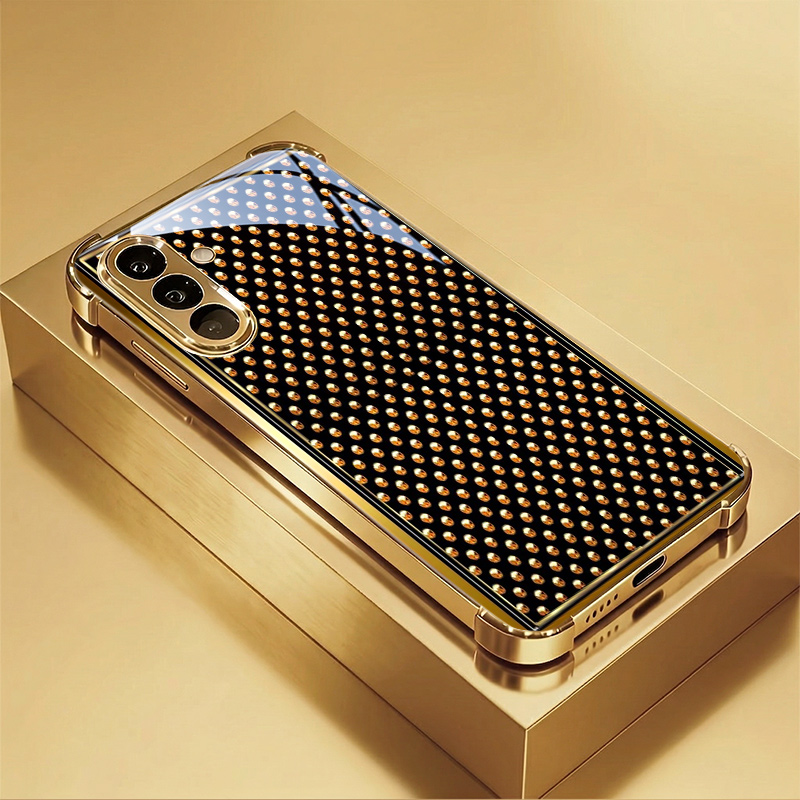 TEMU Phone Case: High-end Fashionable Golden Painting Pattern New Electroplated Corners Anti-drop Tempered Glass Mobile Phone Case Is Suitable For