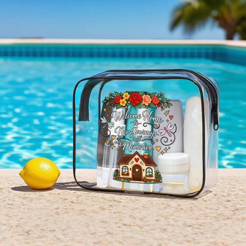 cosmetic bag floral wreath dragonfly cottage clear pvc zippered makeup organizer bag rustic whimsical style with accents portable transparent cosmetic storage pouch for use gift for makeup lovers home
