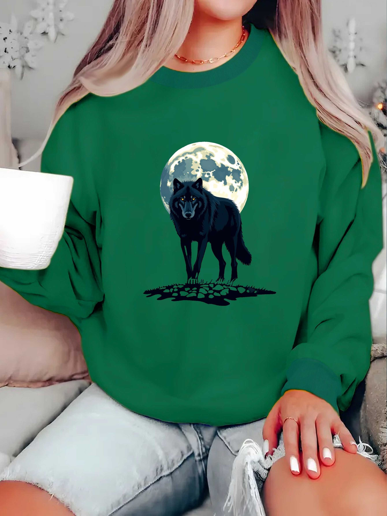 sudadera gráfica luna llena mujer cuello casual Temu Uruguay