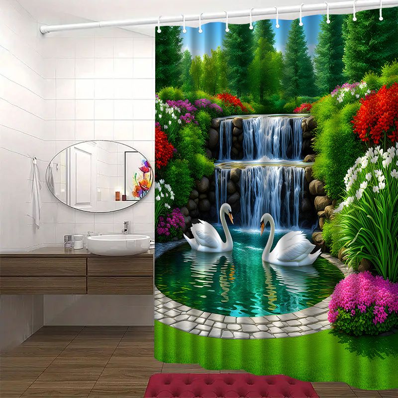 TEMU Jit1pcs Simple Swan Pattern Shower Curtain, High-end Elegant Bathroom Curtain, Multi-functional Curtain, Bathroom Decoration Pattern