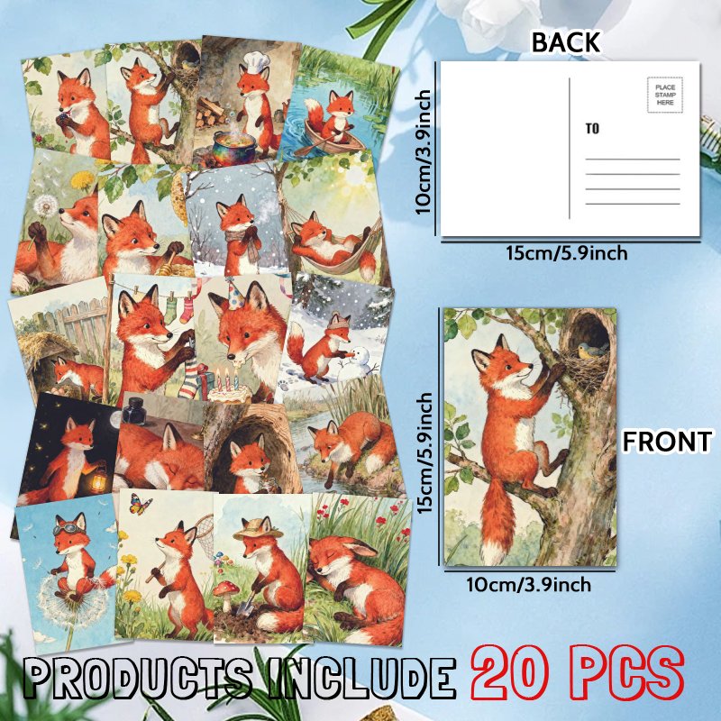TEMU 20 Stück bezaubernde Fuchs-Postkarten – 20 Motive für jedes Gefühl, Sammlerstück für Zuhause, Scrapbooking, Grußkarten (4 x 6 Zoll)