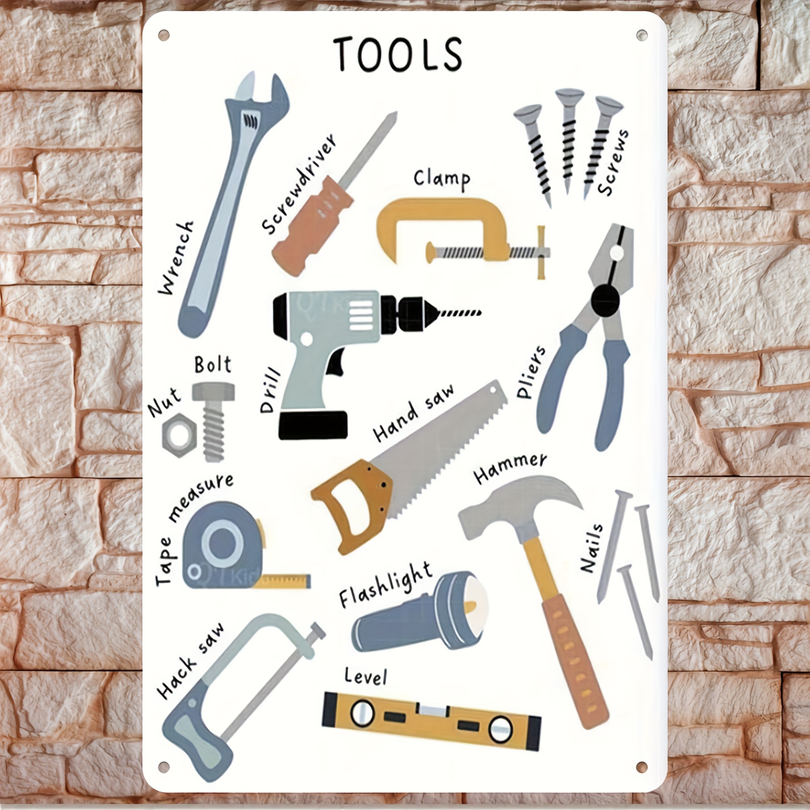 TEMU 2d Flat, 1pc, Heavy-duty Iron Construction Tools Wall Sign- Retro Vintage Builder's Workshop Decor With Wrench, Hammer& Screwdriver- Educational