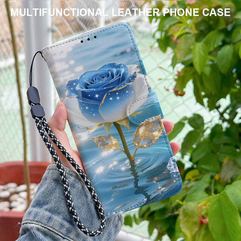 TEMU Phone Case: Rose Pattern Flip Foldable Wallet Phone Case With Card Slots, Magnetic Closure, And Detachable Lanyard, Compatible With Galaxy S25