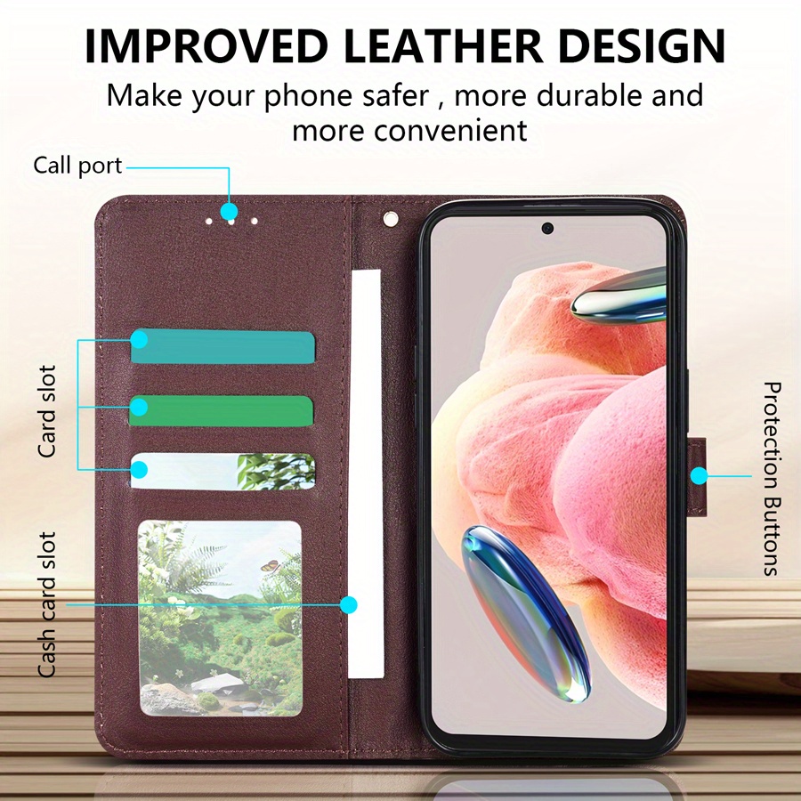 Husă pentru telefon: Portofel cu slot pentru carduri, ramă foto, suport, curea de mână, flip magnetic, din piele artificială de înaltă calitate, pentru Xiaomi Redmi Note 13 Pro 12S 11 11S 10 9 8T 7 14C 13C 12 12C 10C 9A 9C 9T Poco X6 C75 C65 M6 Pro X5 M5s 14T 13T, husă rezistentă la șocuri, portcard