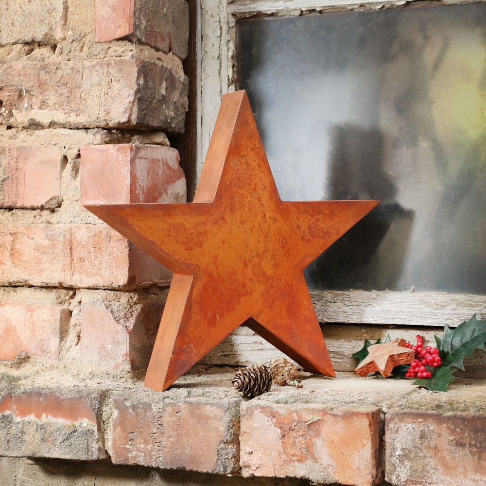 TEMU Dekorative Sternfigur aus Metall mit Rostoptik, 29 cm, Outdoor-Dekoration, frostbeständig, Weihnachtsdekoration, wetterfest, Metallstern,