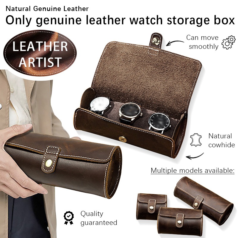Top Grain Faux Leather Handmade Vintage Watch Storage Box for Travel & Home