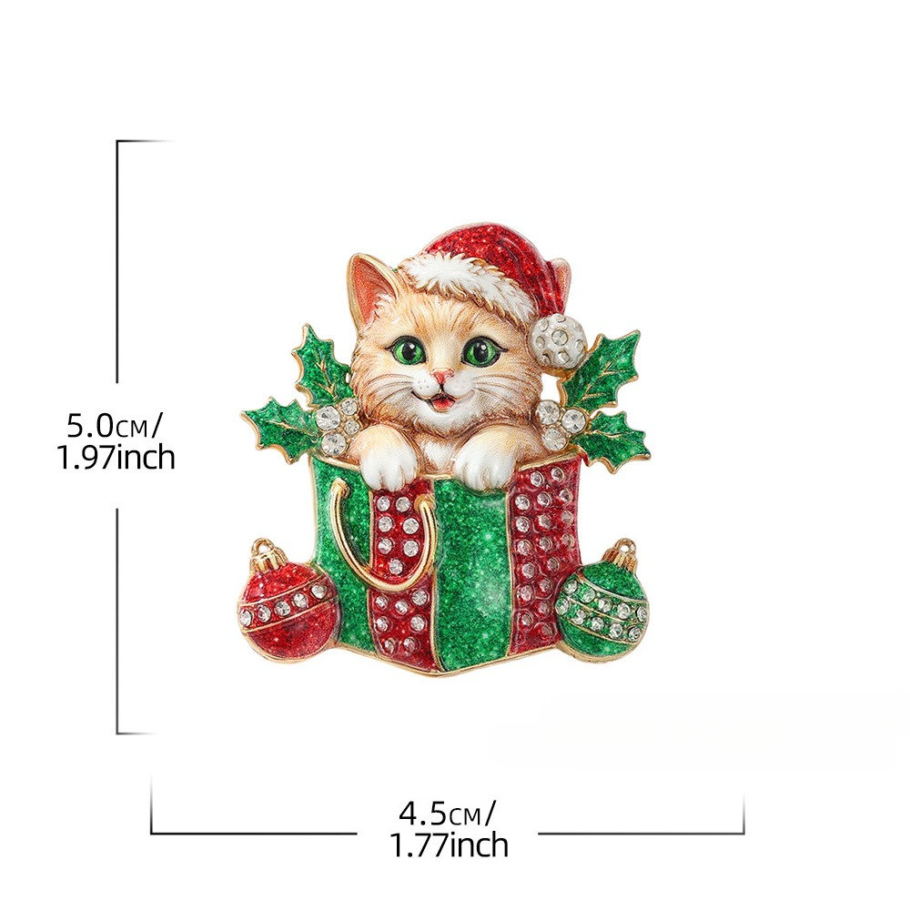 Vintage Rhinestone Cat Brooch, Holiday Gift Box