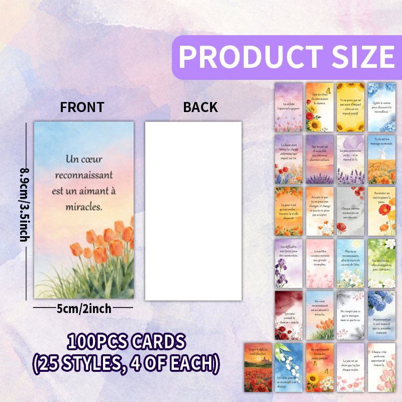 TEMU Ensemble de 100 cartes avec des floraux en aquarelle française, illustrées de citations inspirantes sur le thème. 25 uniques, parfait pour , ,