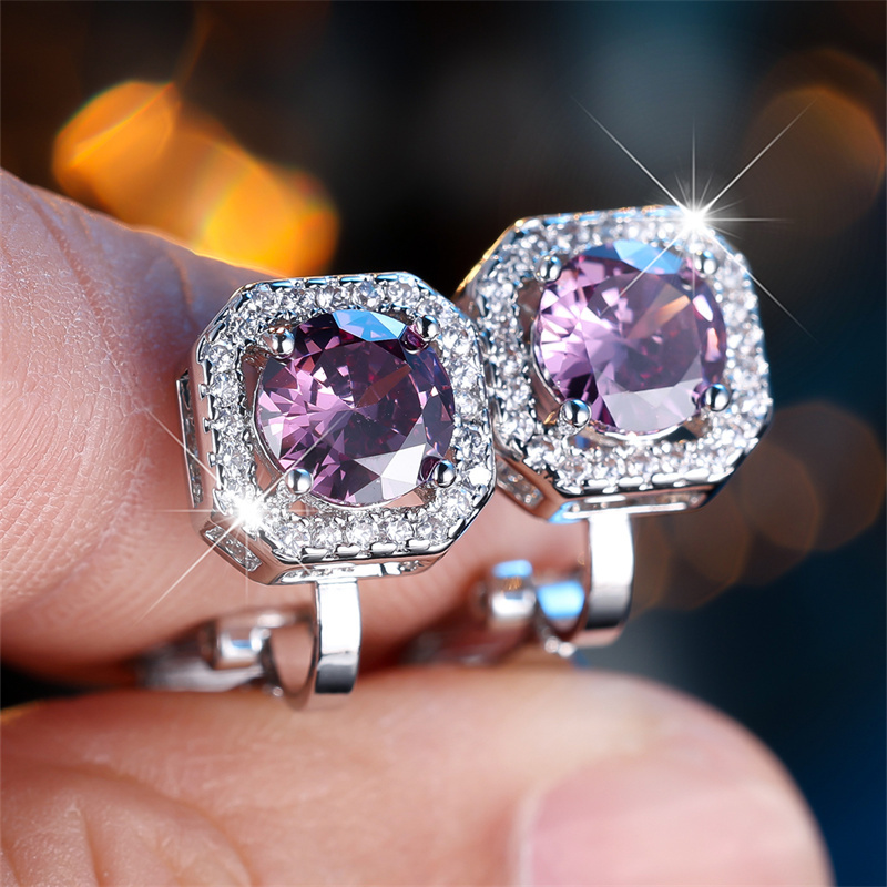 TEMU Un par de pendientes de clip modernos con piedras púrpuras redondas, perfectos como regalo para mujeres que la joyería , sin batería.