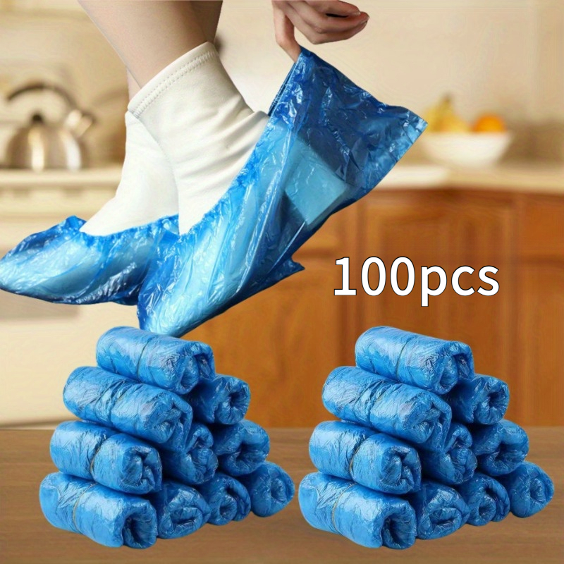 TEMU A Pack Of 100 Multifunctional Disposable Shoe Covers Made From Durable Plastic Material. Are Useful At Home, Traveling, Or In A Work Environment. With A , Fit On The Feet