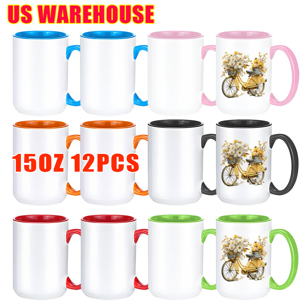 TEMU 12 Pack 15oz Sublimation Mugs Blank, Coated Ceramic Coffee Mug For Milk , Porcelain Sublimacion Cups With Box, Assorted Colors
