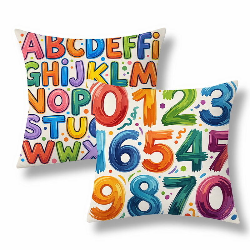 TEMU Lot de 2 housses de coussin décoratives , motif alphabet et chiffres avec colorés, multicolores. Taies d'oreiller polyvalentes pour canapé,