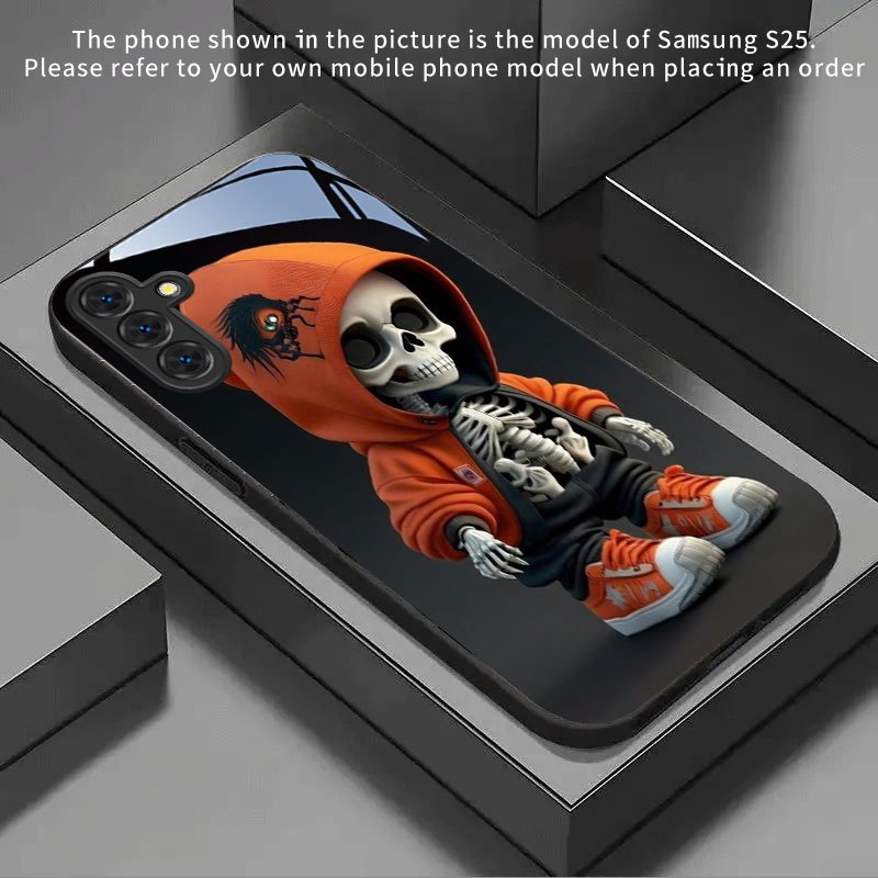 TEMU Coque de téléphone : coque de téléphone noire avec motif tendance de orange, verre trempé noir pour for Samsung A17 A16 A56 A55 A52s A53 A54 A05
