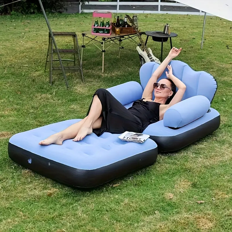 portable inflatable camping sofa chair- thickened pvc, quick inflation/deflation, multifunctional air bed for adults- foldable lazy sofa, suitable for camping, travel, beach, garden, and balcony- blue/khaki, tent for camping, camping mat, camping couch, camping air mattress, camping accessories, camping beds for couples, camping sleeping pad, camping pad, air sofa camping, camping mattress pad, beach lounger, balcony furniture, spacesaving furniture, compact sofa, Product details 8