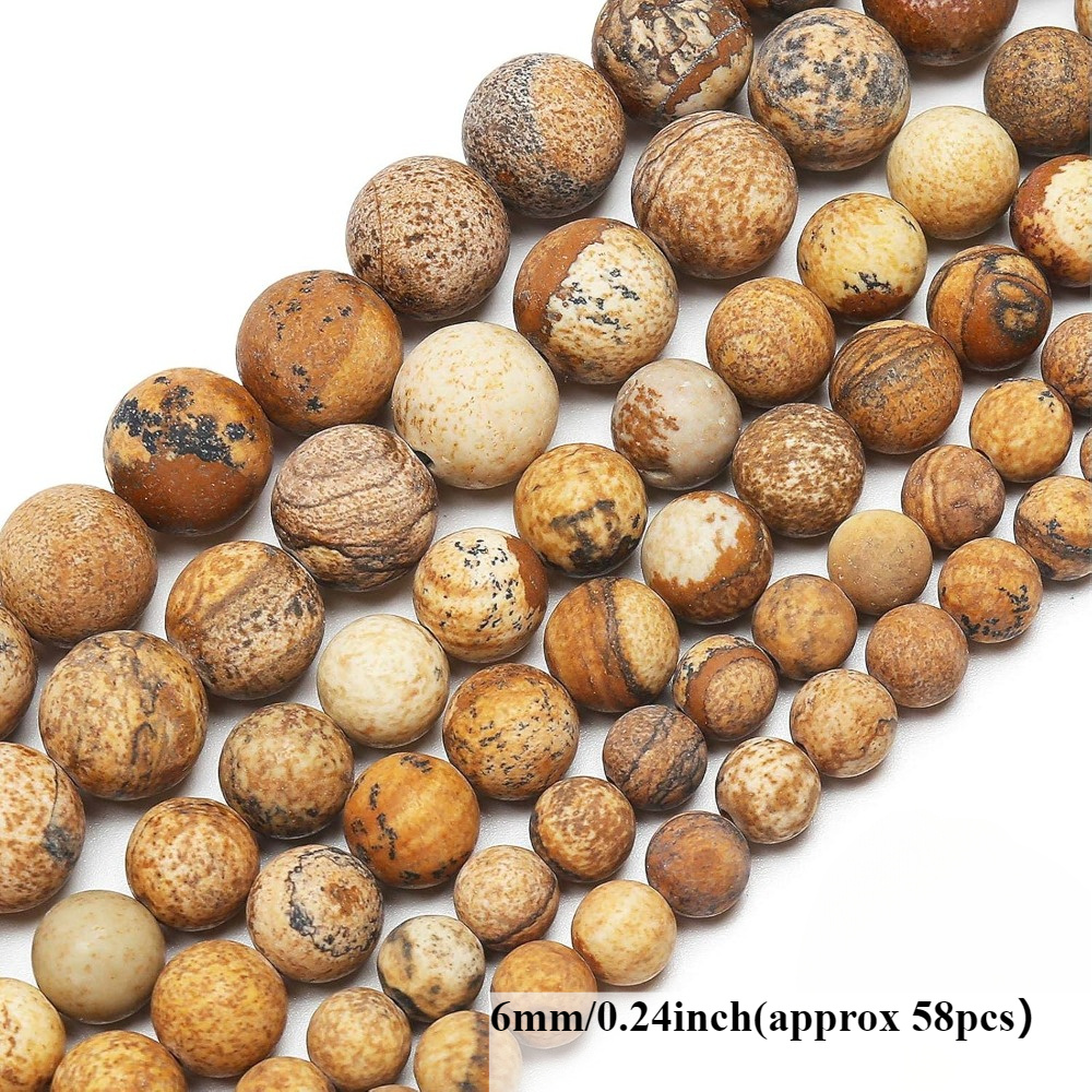TEMU 4-10mm Natuurlijke Matte Picture Jasper Kralen - Ongepolijste Rode Ronde Losse Edelsteen Kralen met Aardbruin & Marmering voor DIY Armband