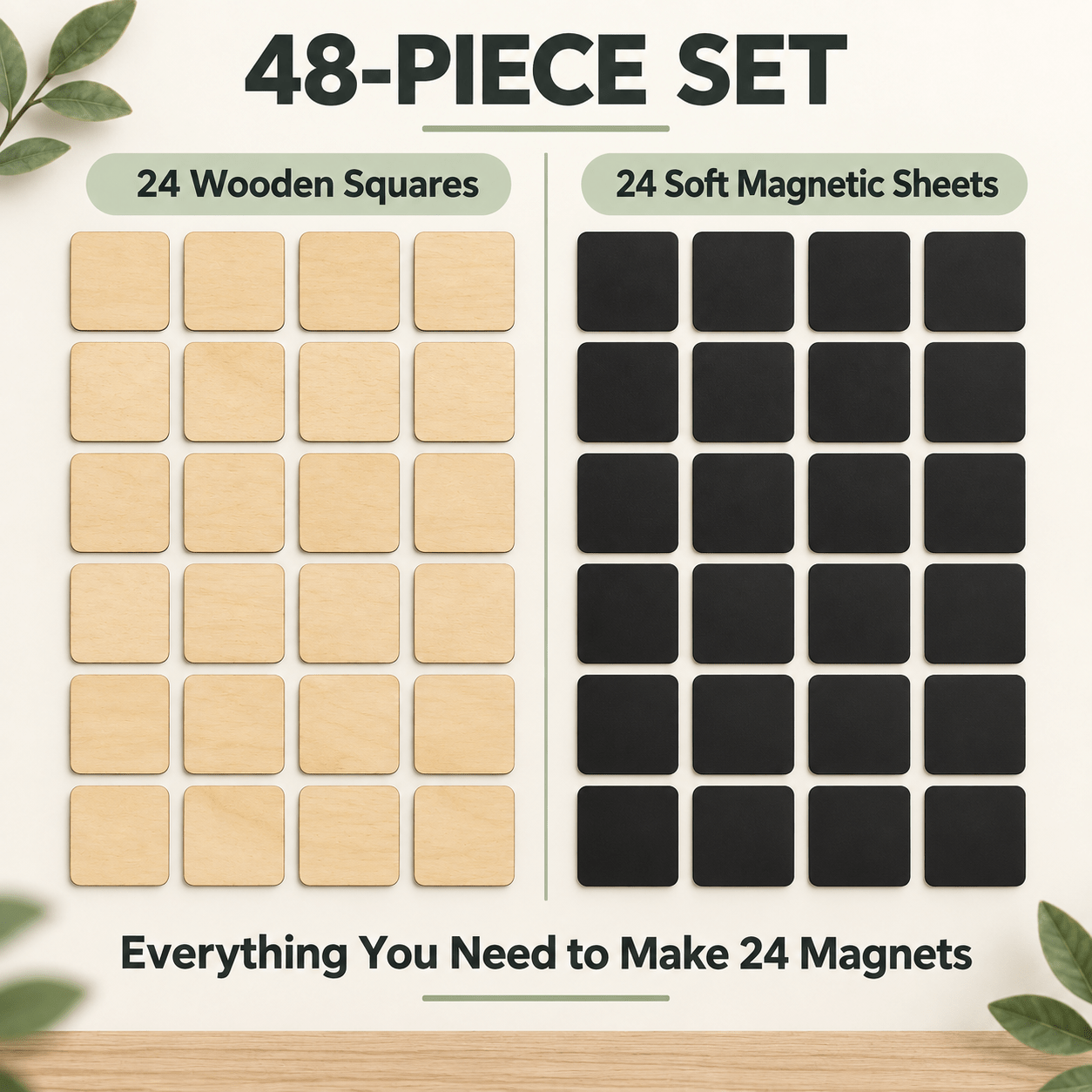 TEMU 24pcs Wooden Magnetic Hanging Decor Set With 24pcs Soft Magnets, Paintable Square Decorations For Fridge, Magnetic Board & Metal Cabinet