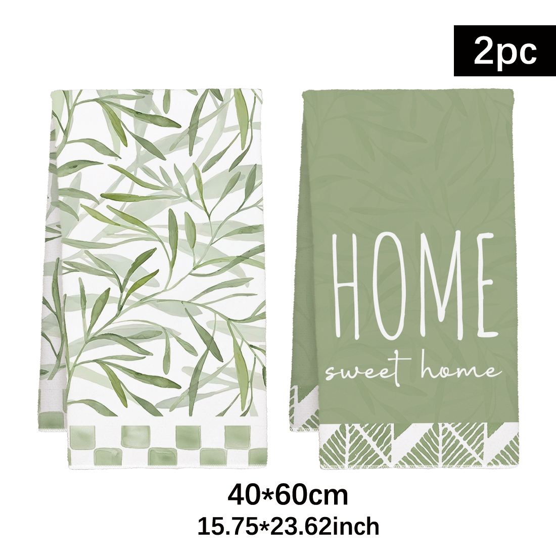 TEMU 2pcs Green Plant Leaf Pattern Kitchen Towels, Absorbent And Durable, Made Of Durable Polyester Material, Ideal For Kitchen And Dining Room,