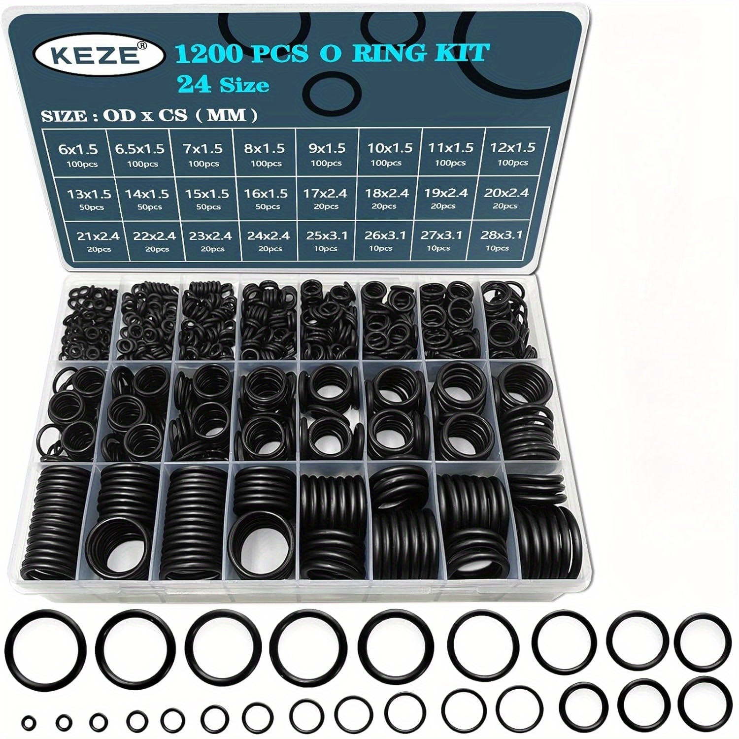 TEMU A Kit Of 1200 Nitrile -rings Featuring 24 Different Specifications, Designed With A Circular Cross-section. This Synthetic Rubber Gasket Set Is