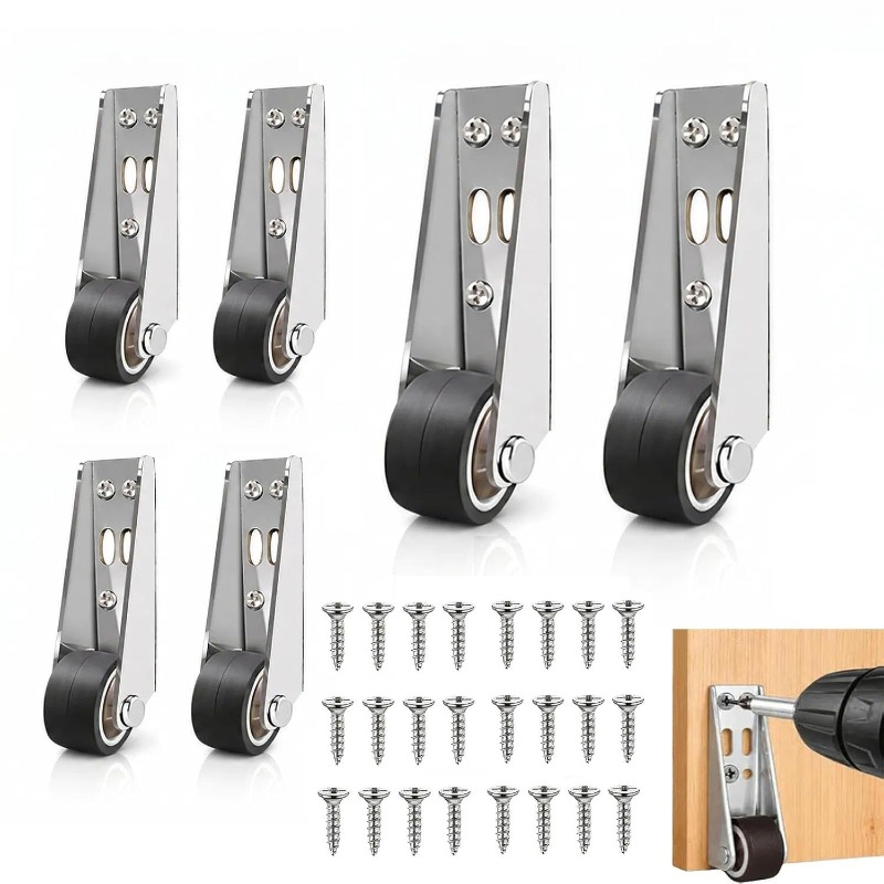 TEMU 6 Pack Heavy Duty Anti-wobble Sliding Door Rollers With Rubber Casters - Vertical Track Bottom System, Load-bearing Suitable For Cabinets,,