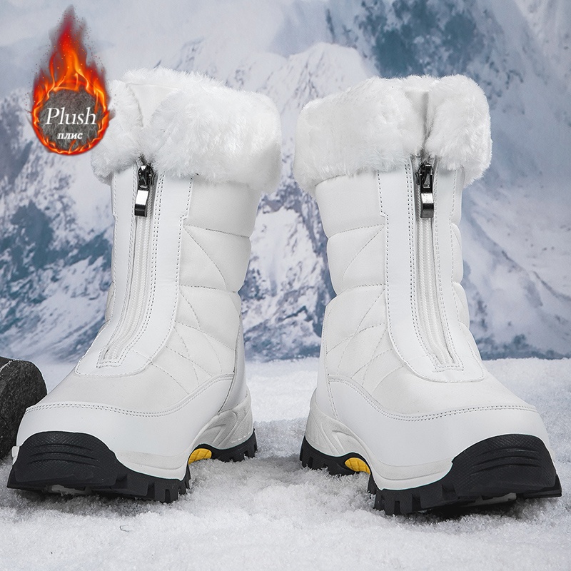 Image of Women's High Quality Anti-slip Winter Snow Boots - Thermal & Sole, Lightweight Warm Hiking Boots For Ice Climbing, Winter, Snow Walking (round Toe, Zipper/lace Closure) - -terrain Outdoor Boots