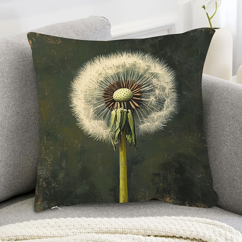 TEMU Traditional-style Dandelion Decorative Pillow Cover, 45.72cm X 45.72cm, Polyester, Hand Wash Only, Zipper Closure, Single-sided Print, For Sofa,