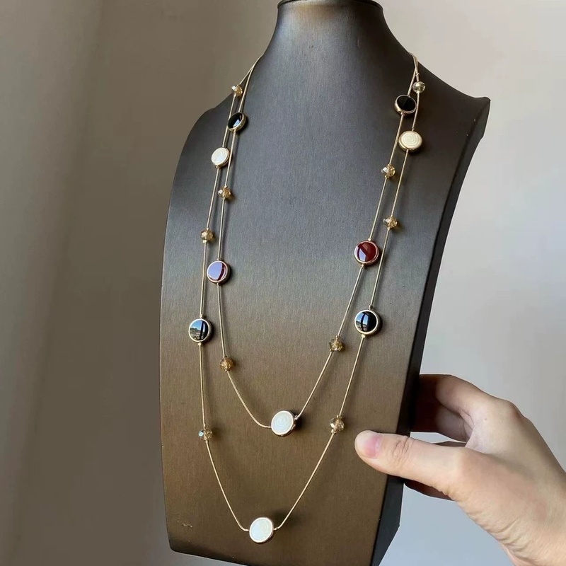 TEMU 1pc Vintage Double-layer Round Bead Necklace, Long Women's Elegant Sweater Chain Accessory, Fashion Jewelry For Wear