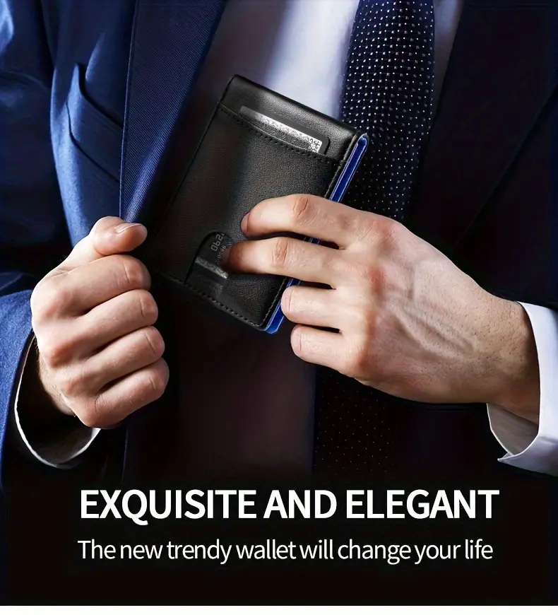 mens rfid blocking wallet ultra thin design with stainless steel money clip bifold card holder scratch impact resistant for business travel everyday use ideal gift for men accent compact organizer sleek style durable construction professional men Product details 0