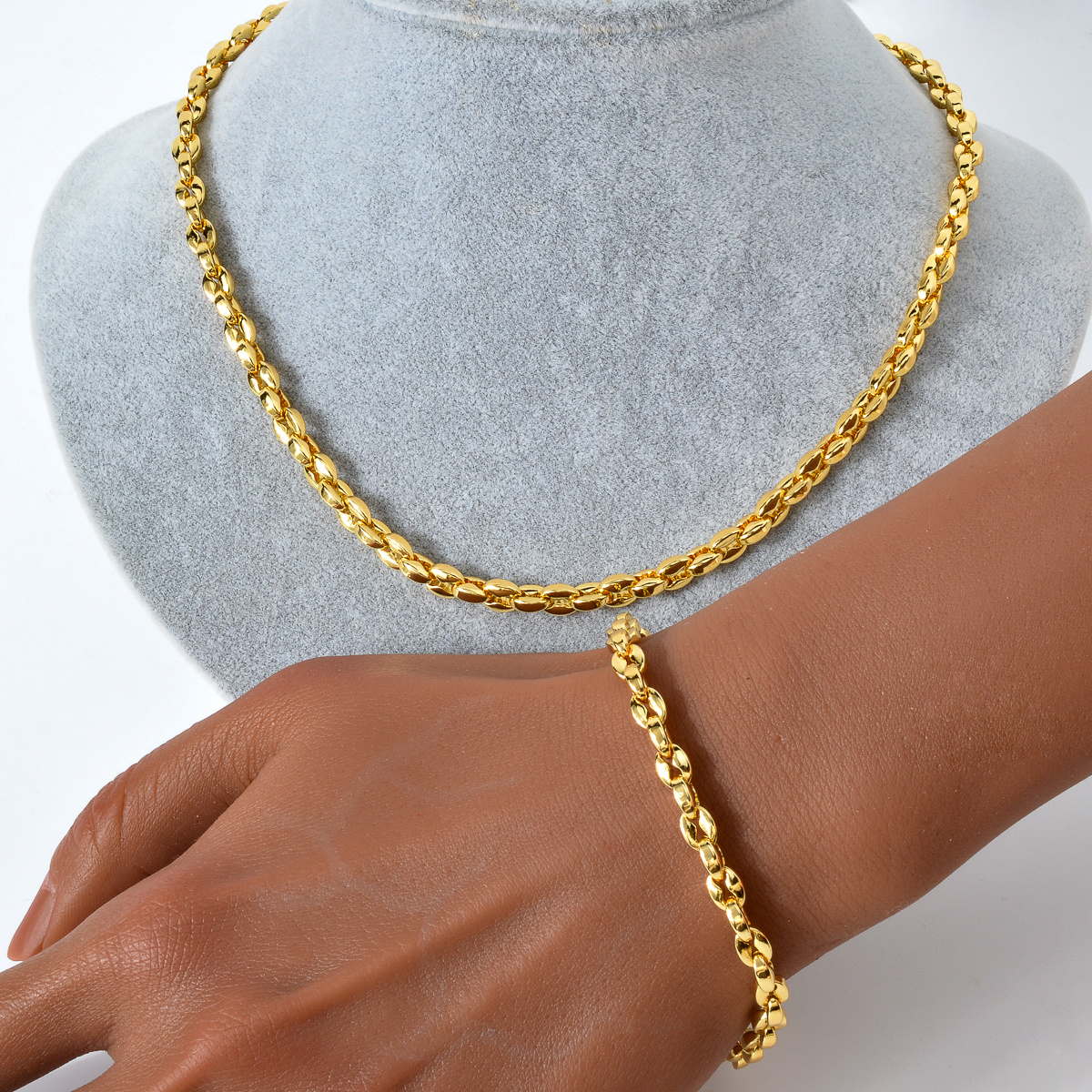 Coffee Bean Bead Necklace Bracelet Set - Classic Punk Style Accessories
