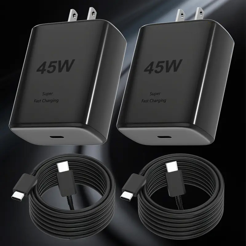 TEMU 45w 2 Sets (2 And 2 Cables) Bedside Fast Charger - Overnight Power For And S24+, Safe And , Wake Up To Devices Morning