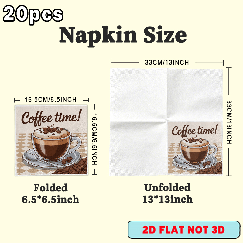 TEMU 20pcs Beverage Napkins With Coffee Beans Art Decorative Paper, Spring Summer Picnic, Wedding Birthday Garden Party Decoration Serviettes,