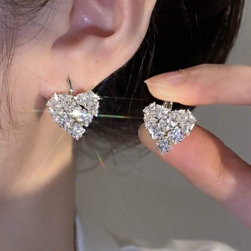 TEMU Love Peach Heart Earrings For Women, Micro-inlaid Moissanite Exquisite Jewelry, Fashionable Jewelry, And Non-allergic, Good Holiday Gifts,