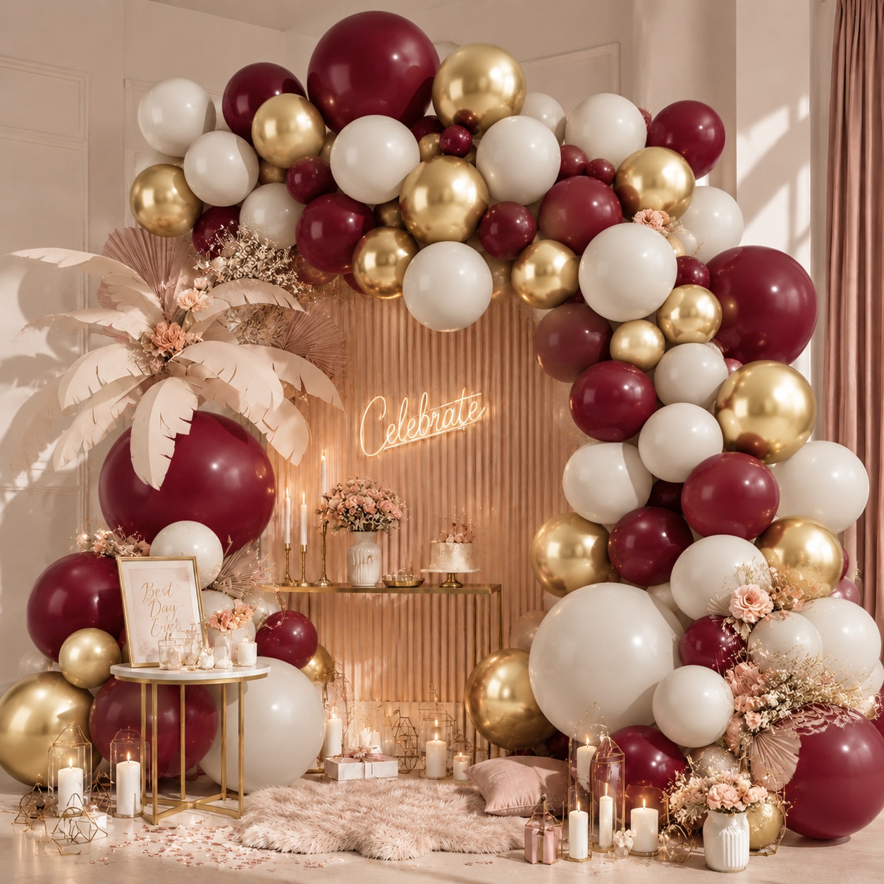 TEMU Christmas 83pcs Pomegranate White Metal Golden Balloons Garland Arch Kit 5inch 10inch 18inch For Wedding Halloween Birthday Valentine's Day