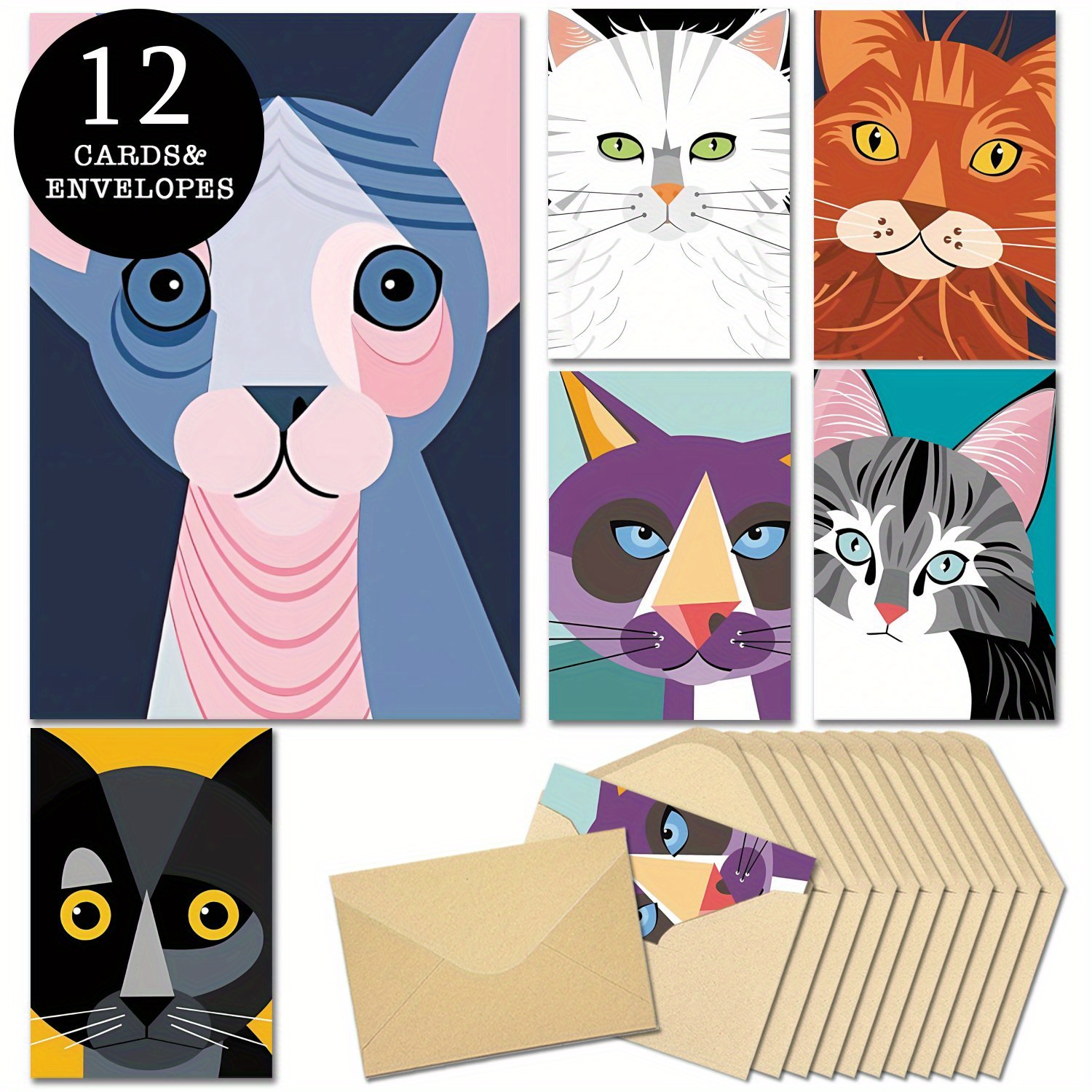 

24pcs(12 Envelopes + 12 ) Fun And Cat Blank To Give To , Colleagues, , ,