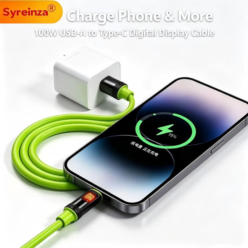 100W High-Power PD Fast Charging USB-A to Type-C Cable with Digital Display
