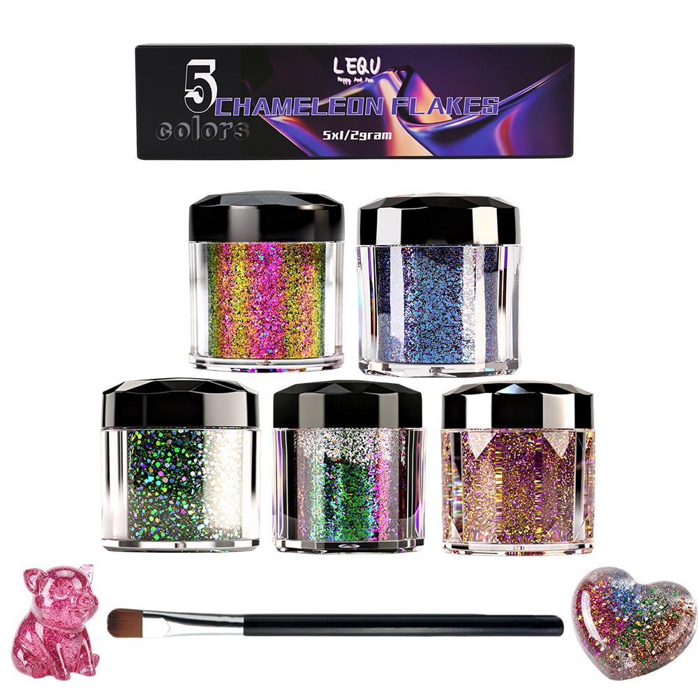 Image of 5 Colors Holographic Chameleon Glitter Flakes Suitable For Resin, Resin Craft Supplies With , Multicolor Flakes For Making, Polish Decorations, Additives