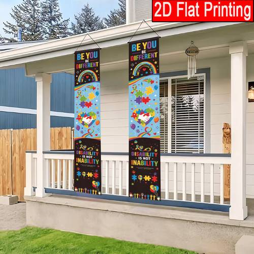 2d flat 2d door banner 2pcs 2d flat polyester world awareness door banner flag puzzle pieces ribbon banner decorations for classroom colorful autistic inspirational wall decor school charity campaign supplies no electricity needed 2d flat