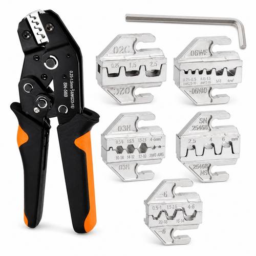 sn 58b ratchet wire crimping tool set with 5 interchangeable 4mm slot crimper for insulated terminals wire harness electrical repair and installation