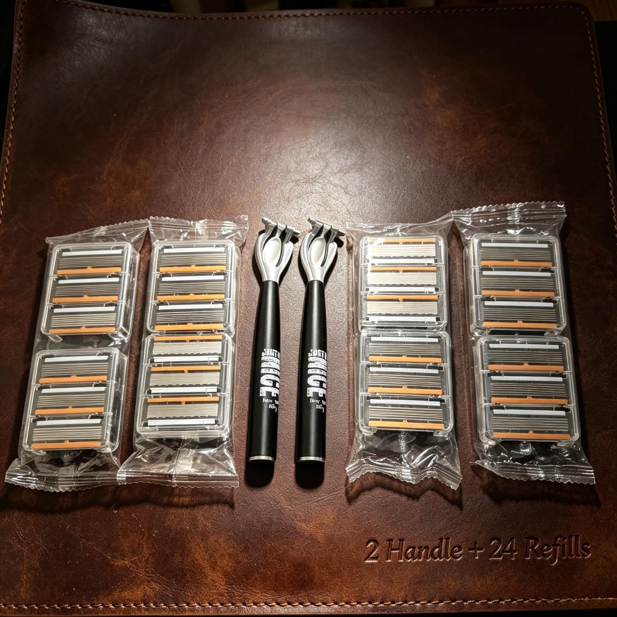 2 Black Nice Handle 24 Replacement 6-layer Manual Shaving Set | Men's Manual Safety Shaving Set With 6-layer Stainless Steel And Aloe Lubricating Strip | Reusable, Smooth, Comfortable